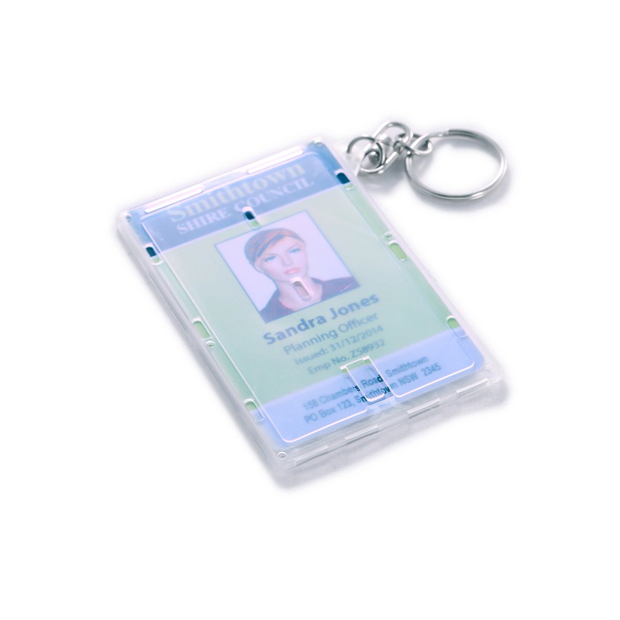 Frosted Rigid Landscape Fuel Card Holder with a swivel key ring