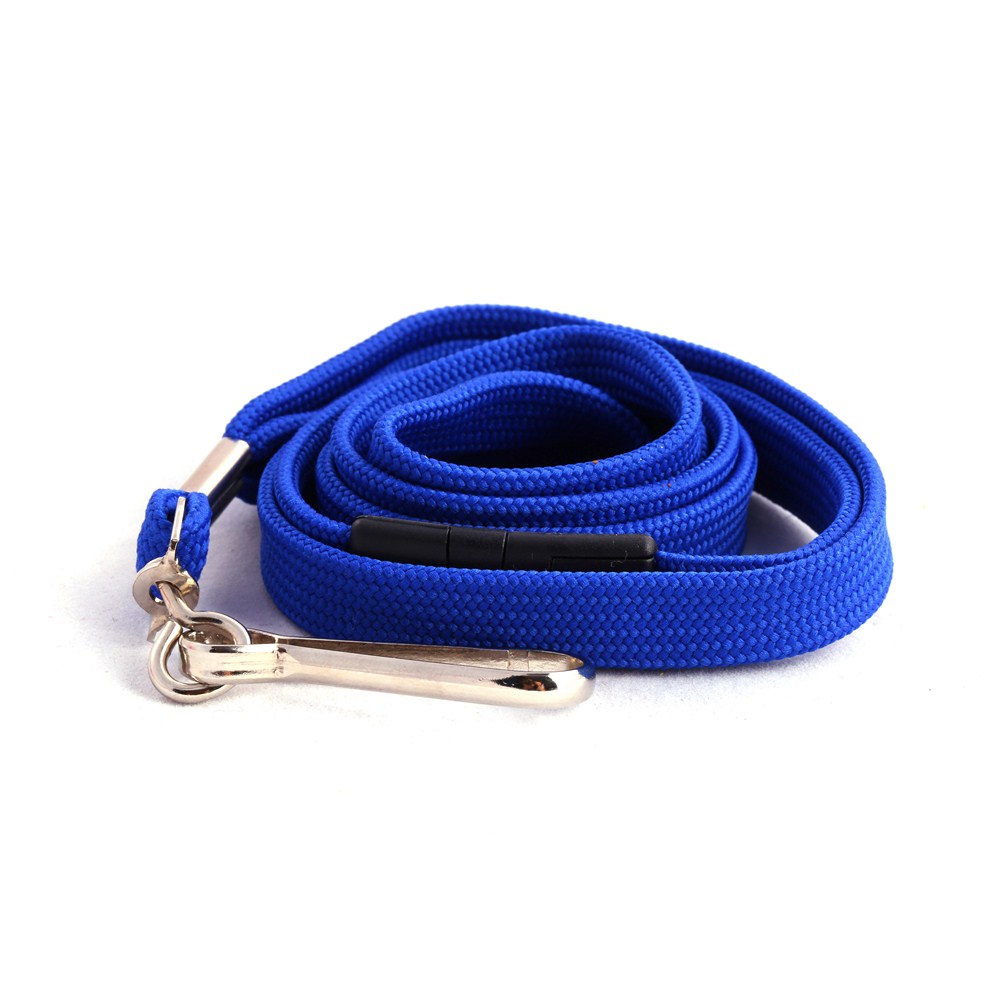 Premium Blue 12mm flat tubular lanyard with a side safety breakaway and a swivel hook