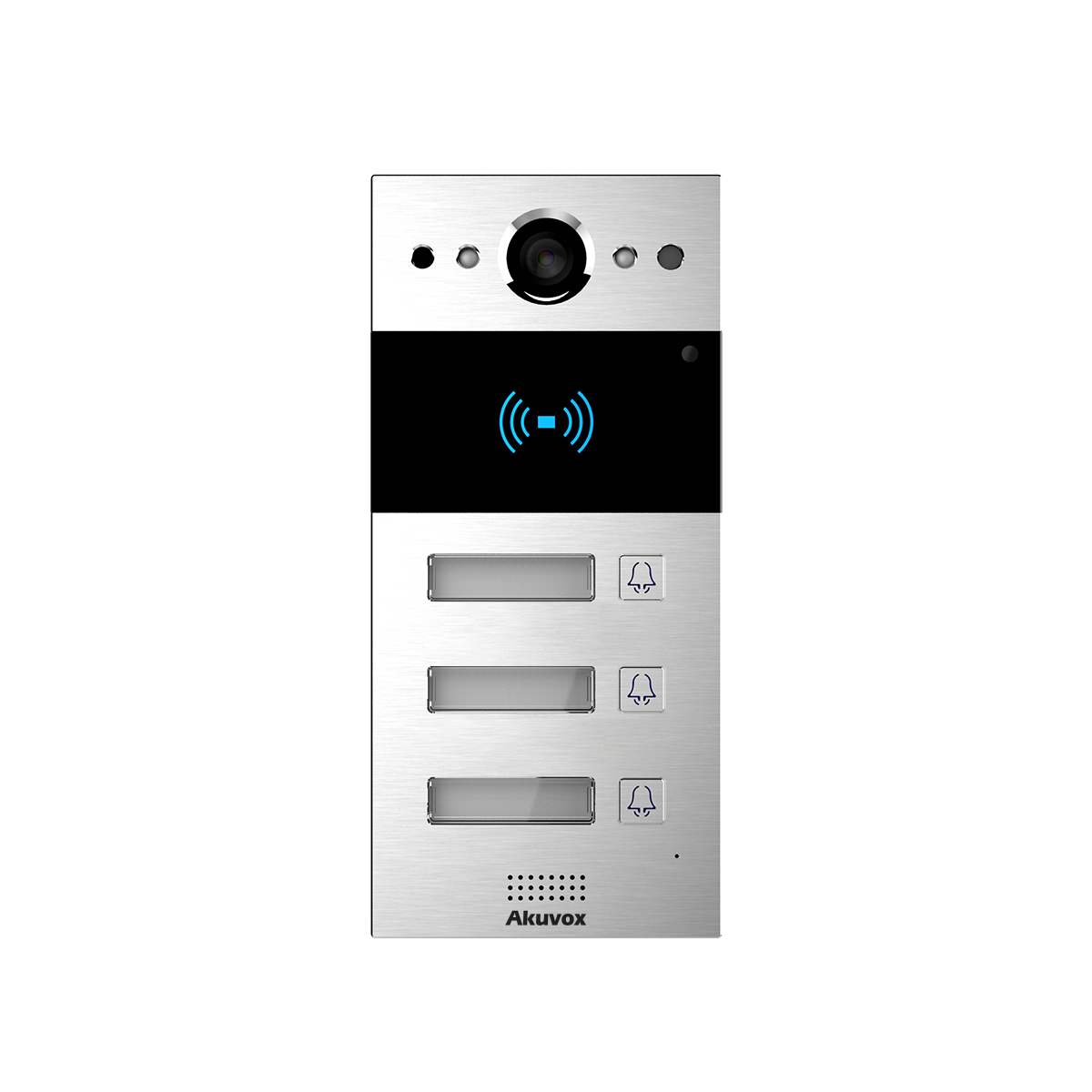 AKUVOX - SIP Intercom with Three (3) Buttons (Video & Card reader) PROJECT MODEL ONLY, 2MP Camera, Multiclass Reader (13.56MHz & 125KHz), 3 call button with name plate, Flush mount