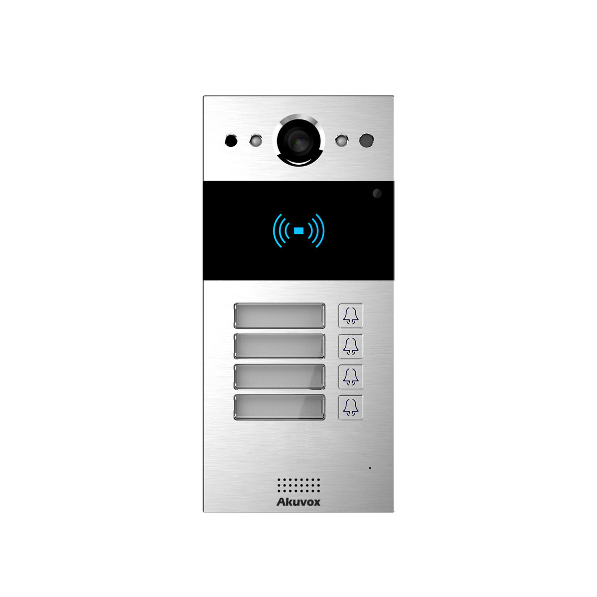 AKUVOX - SIP Intercom with Four (4) Buttons (Video & Card reader) PROJECT MODEL ONLY, 2MP Camera, Multiclass Reader (13.56MHz & 125KHz), 4 call button with name plate, Flush mount