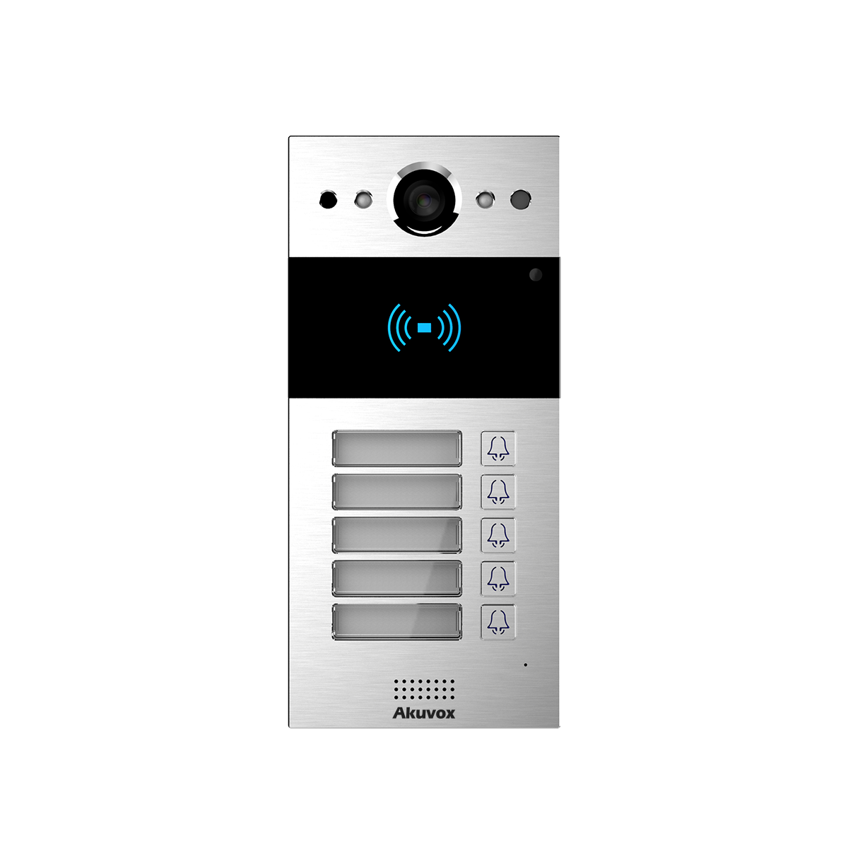 AKUVOX - SIP Intercom with Five (5) Button (Video & Card reader) PROJECT MODEL ONLY, 2MP Camera, Multiclass Reader (13.56MHz & 125KHz), 5 call button with name plate, Flush mount